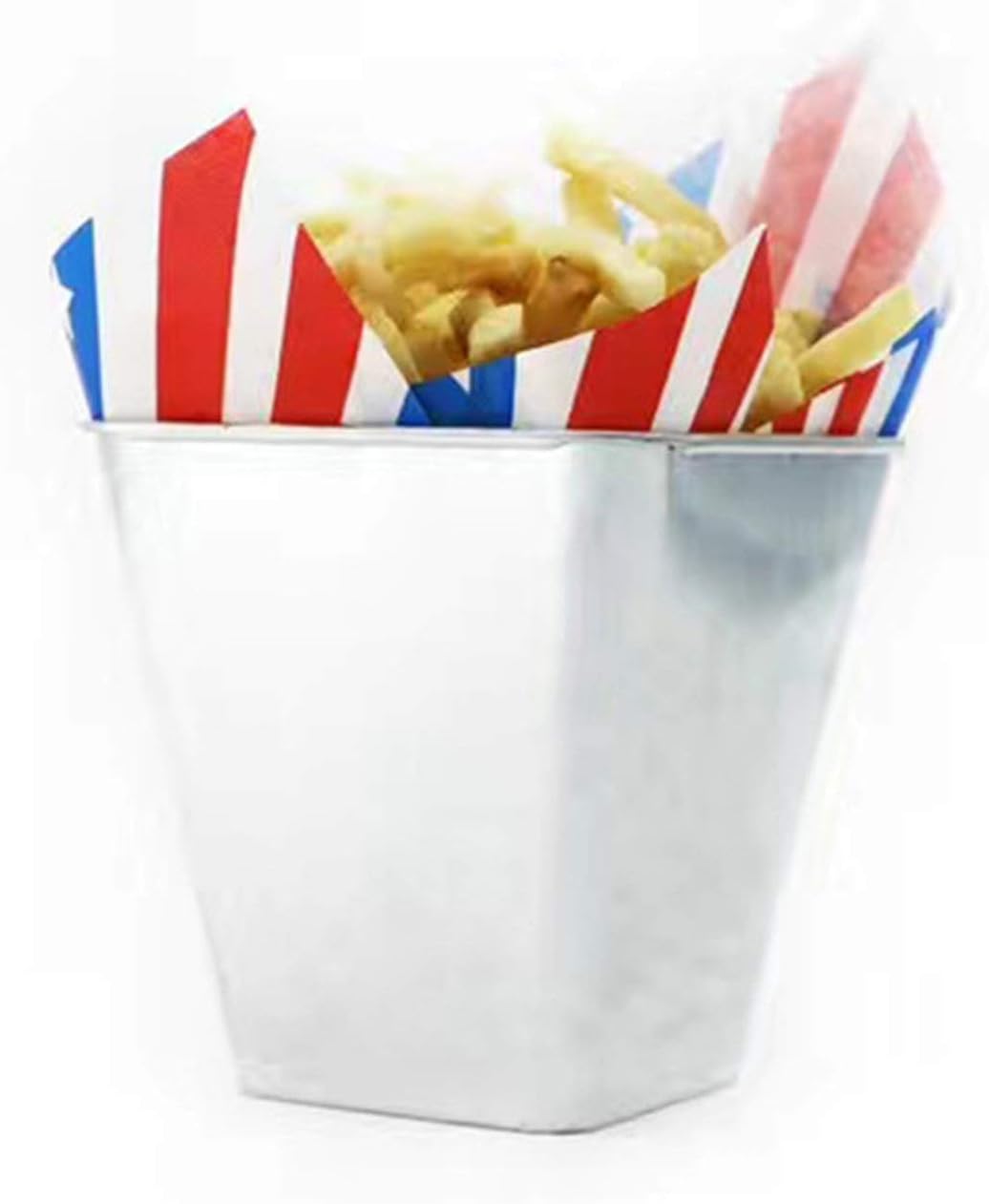 Ice Bucket, French Fry Stand Stainless Steel French Fries Stand Ice Bucket Square Barrels Snacks Fried Chicken Holder Kitchen Bar Fast Food Tray Fries Basket (White,One Size)