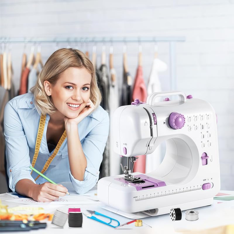 Portable Nähmaschine mit Anschiebetisch für Anfänger Tragbare Elektrische Nähmaschine mit LED-Licht und Nähzubehör für Kleidung, Kissenbezüge, Bettlaken,Vorhängen