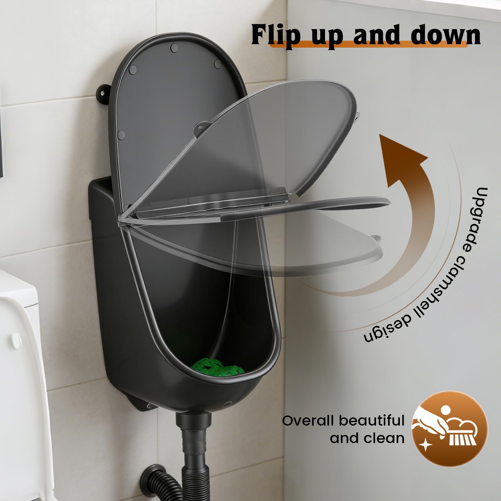 Wandmontiertes Urinal für Männer, Urinal mit Deckel & Ablaufschlauch, Wasserloses mit Spülfunktion, für Herren mit Spritzschutzdeckel, tragbare Urin-Trenn-Toilette für Camping, Wohnheim, Garten