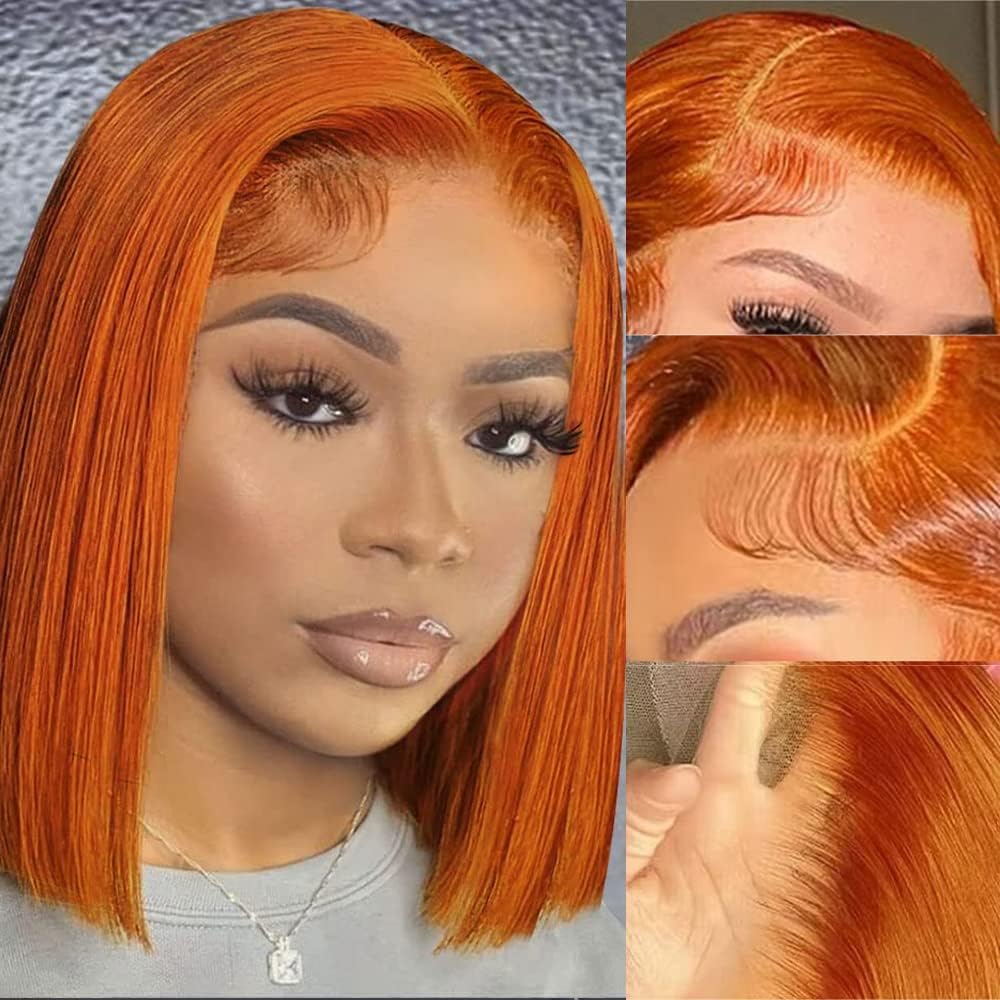 Amazon.com : Ginger Bob Wig Human Hair 8 Inch #350 13X4 HD  display picture 1