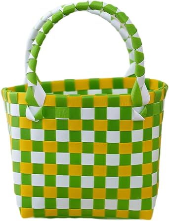 Women Woven Handbag Trendy Shopping Storage Basket for Vacation Dating Commuting- Light Green