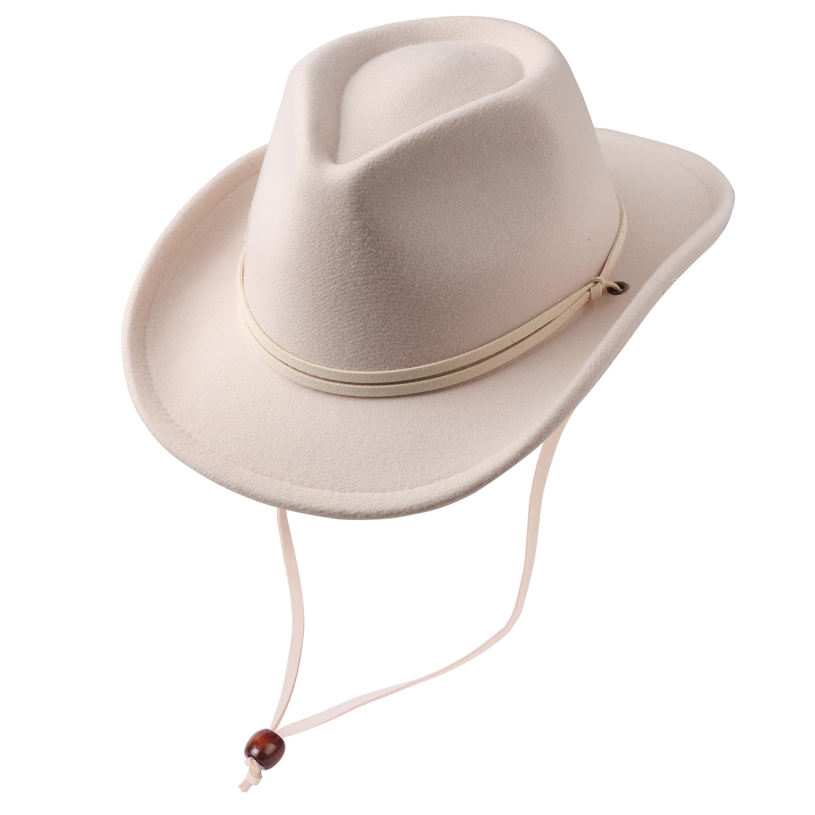 DRESHOW Cowboy Cowgirl Hat for Boys Girls Classic Western Felt Fedora Belt Buckle Retro Panama Hats with Wind Lanyard Unisex Rolled up Caps for Kids 4-12 Years