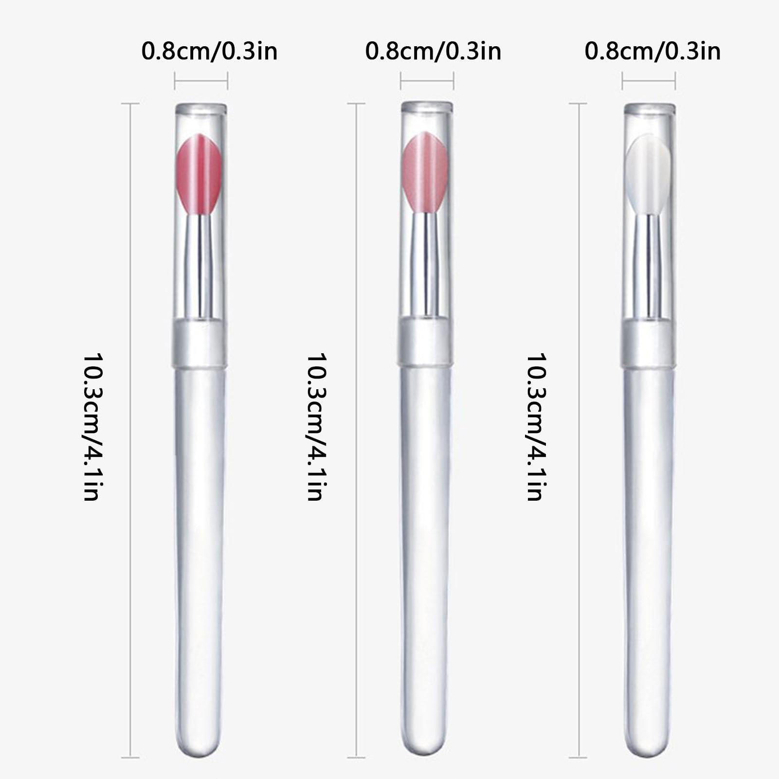 Lot de 3 pinceaux à lèvres en silicone avec couvercle - Applicateur de baume à lèvres réutilisable - Portable - Pinceau applicateur de rouge à lèvres avec couvercle pour