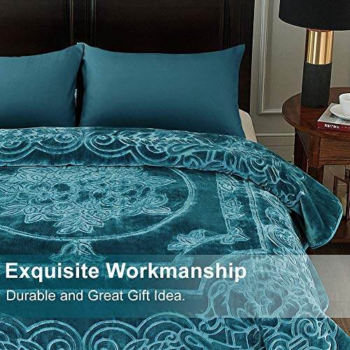 Jml Fleece Blanket King Size, Heavy Korean Mink Blanket 85 X 95 Inches- 9 Lbs, Single Ply, Soft And Warm, Thick Raschel Printed Mink Blanket For Autumn,Winter,Bed,Home,Gifts, Teal #TOP6