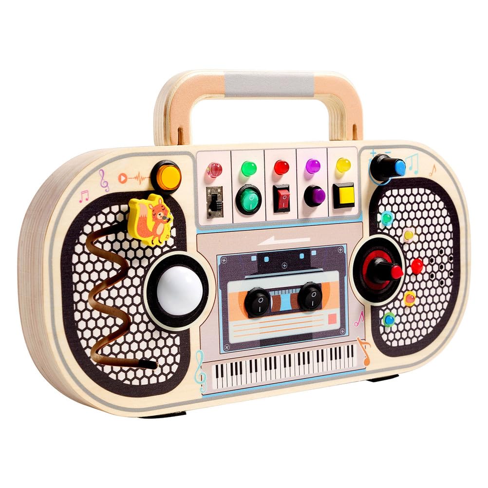Tablero Ocupado de Madera con Grabadora de Voz LED, Juguete Educativo Montessori Temprano de Circuitos con Luz y Sonido