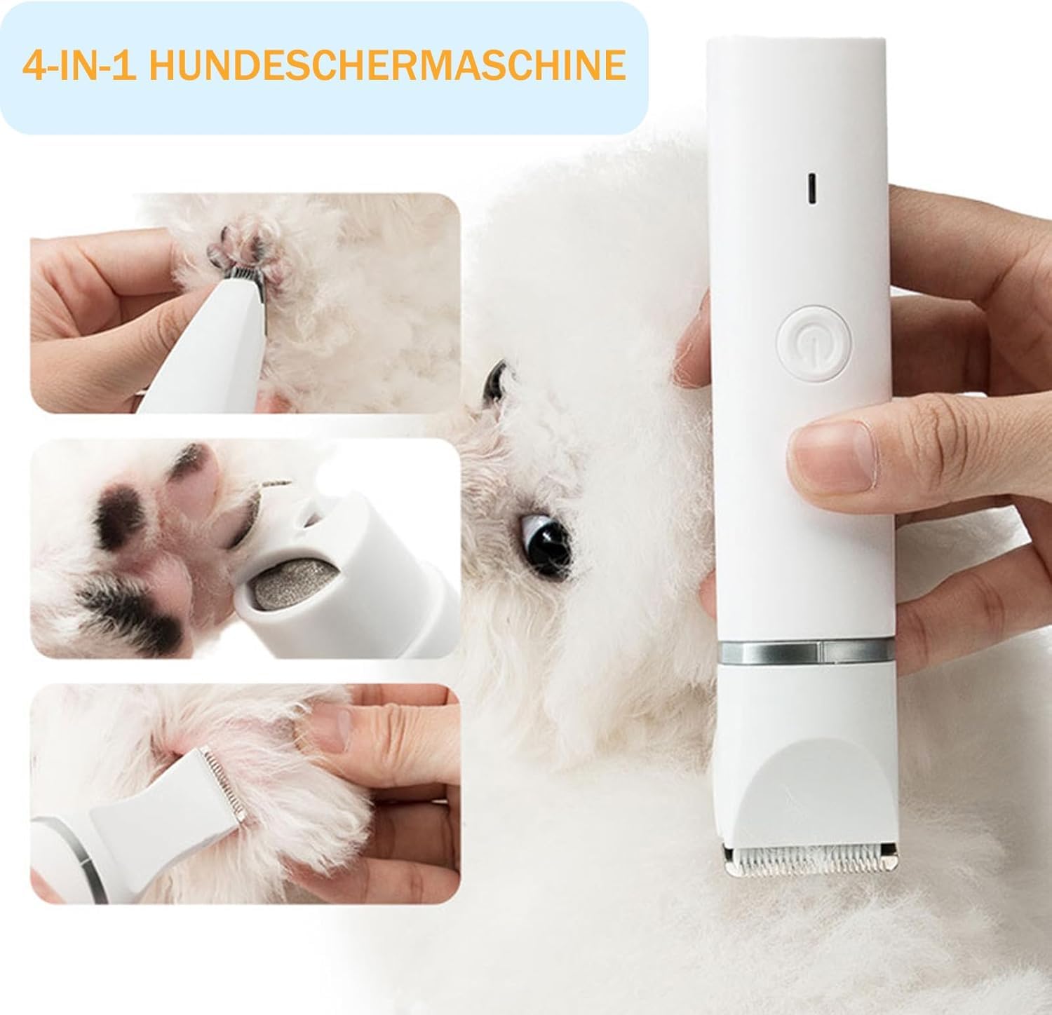 Hundepflege-Schermaschinen-Se, 4-in-1 Hundehaarschneidemaschine, Extra Leise Mit 4 Größen Trimmerkopf, Akku Hund Hundeschermaschine Für Pfoten, Augen, Ohren, Gesicht (1PC-Weiß)