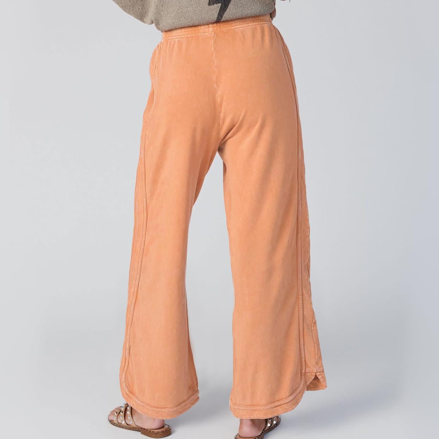 Hixiaohe Women's Casual Wide Leg Sweatpants High Waist Baggy Acid Wash Pants Drawstring Athletic Palazzo Pants with Pockets - Image 2