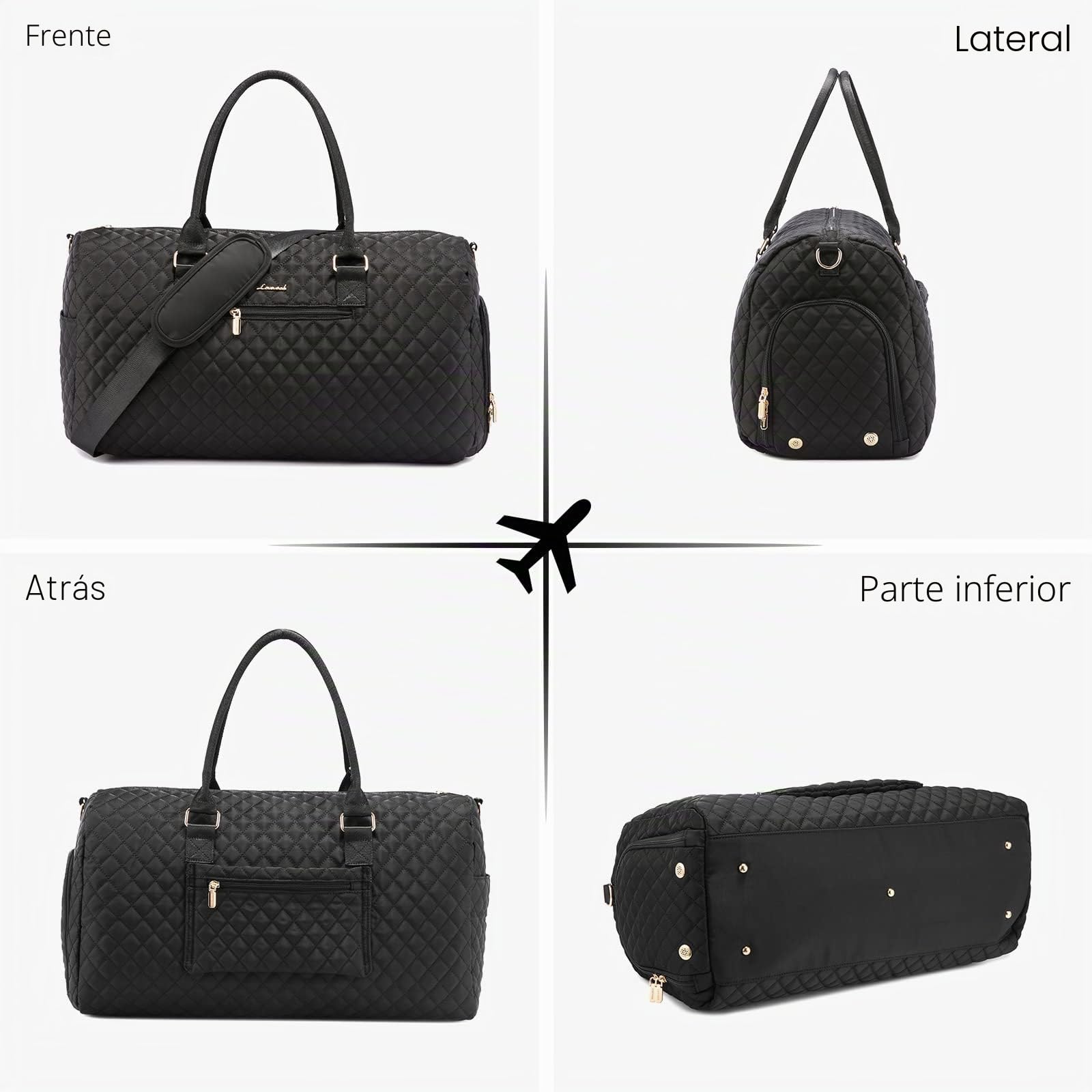 LOVEVOOK Gran bolsa de Viaje Mujer, Macuto de Deporte con Compartimento para Calzado, Travel Bag Fin de Semana, Impermeable Bolso Maternidad, Maleta Bebe Hospital, Garment Duffel Bag Negro