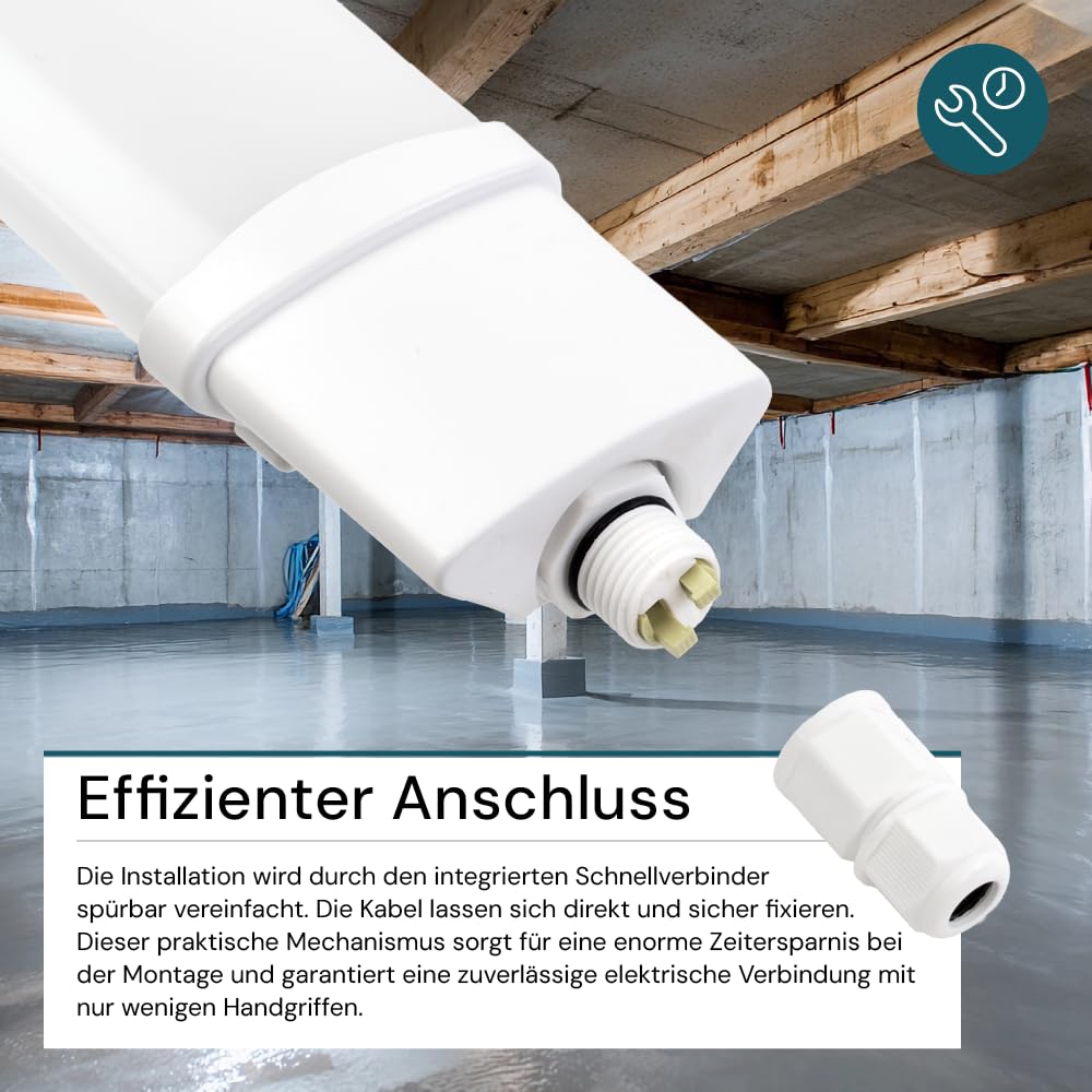 LUXULA LED Feuchtraumleuchte 120cm 4 Stück, 36W 3250lm, 4000K Neutralweiß, IP65 mit Quick Connector, energiesparende LED Deckenleuchte Keller, Werkstatt, Garage, staub- und spritzwassergeschützt
