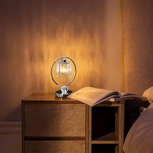 Miniatura 8 de Lámparas de mesa de cristal redondas K9 de 13 pulgadas, modernas lámparas de escritorio con interruptor basculante y toma de corriente alterna para