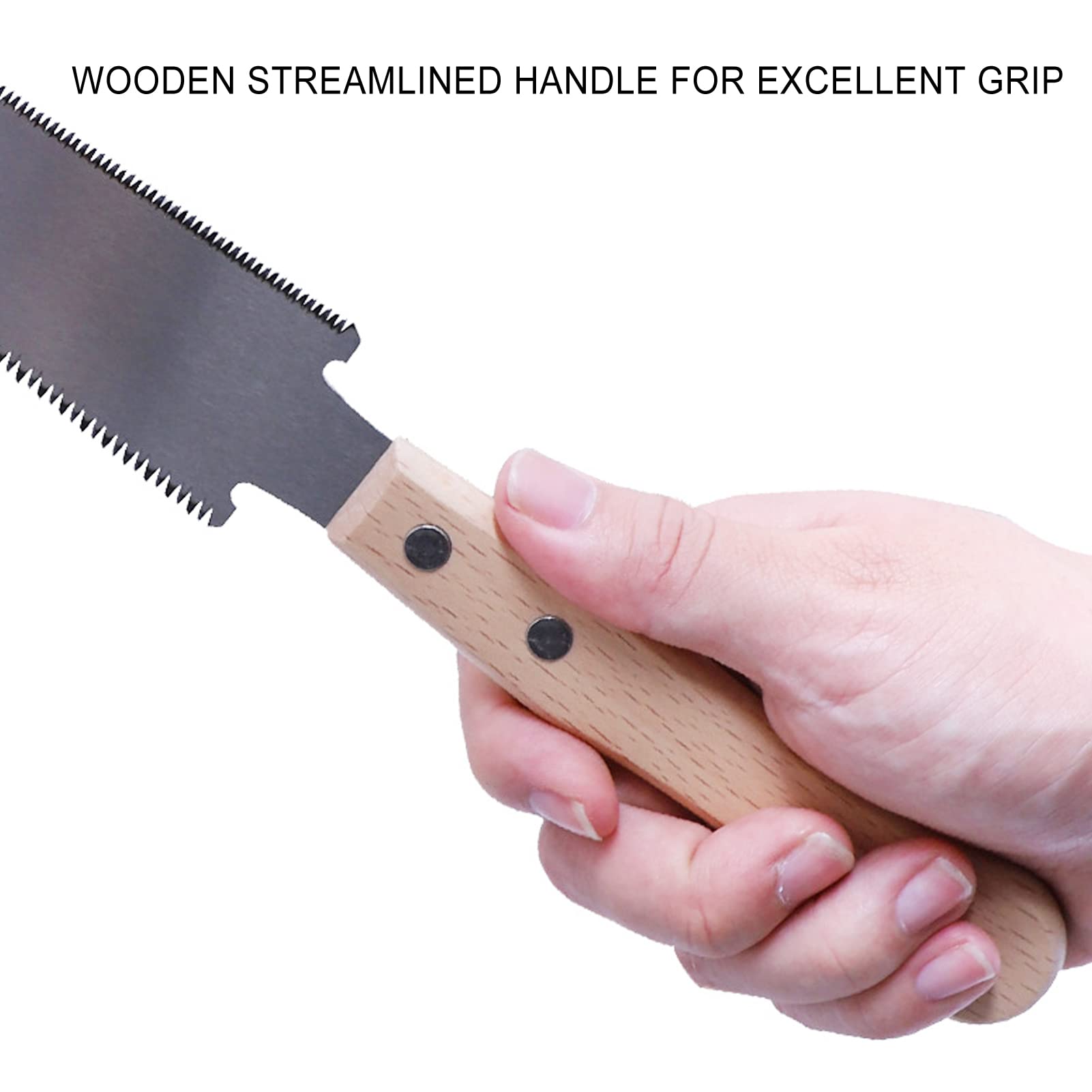 Sierra de mano de doble cara con mango de madera de haya para carpintería y corte fino - Hoja de acero con alto contenido de carbono SK5 con dureza HRC 60-63 - Juego de 2 piezas