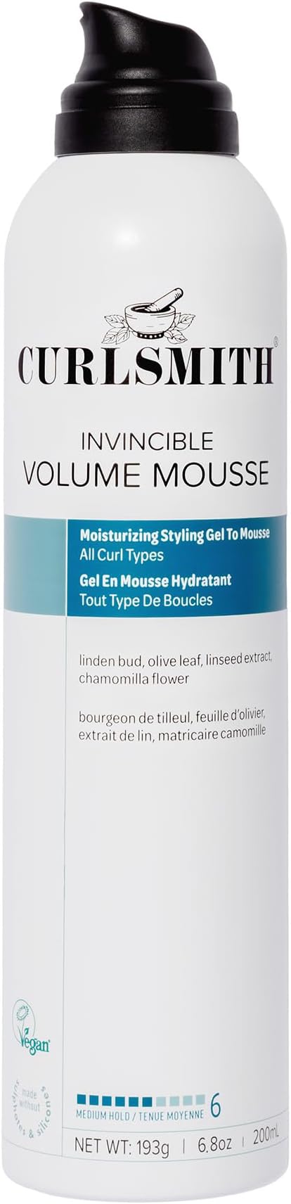CURLSMITH - Invincible Volume Hair Mousse, Instant Volume, Alcohol Free, Non-Sticky, for Wavy, Curly or Coily Hair, Vegan (200ml/6.8fl oz)
