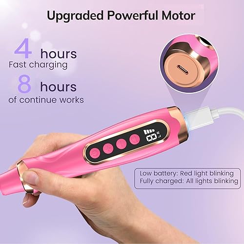 Miniatura 4 de Kit Profesional de Manicura y Pedicura Inalámbrico Lima de Uñas Eléctrica de 6 Velocidades Taladro de Uñas Inalámbrico para Uñas Gruesas, Corte de