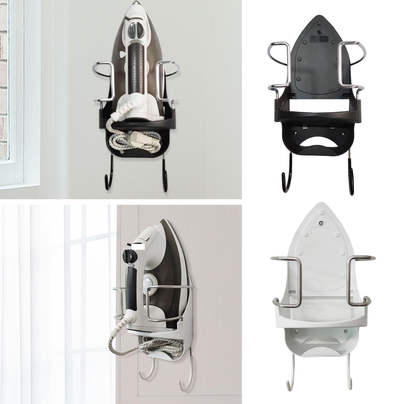 Wandmontierter Elektrischer Bügeleisenhalter Bügelbrett mit Haken, einfacher Bügelaufhänger for Schrank, Badezimmer, Waschküche(Black)