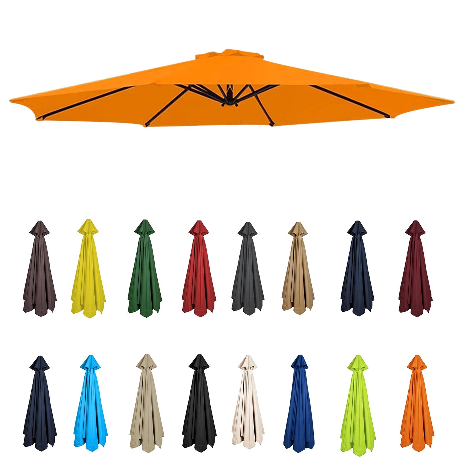 2m-3.5m Replacement Parasol Canopy, Umbrella Replacement Fabric, Garden Umbrella Replacement Cover, Outdoor Replacement Fabric, 6/8 Arms, replacement parasol fabric cover for Garden Umbrella(Orange,8r