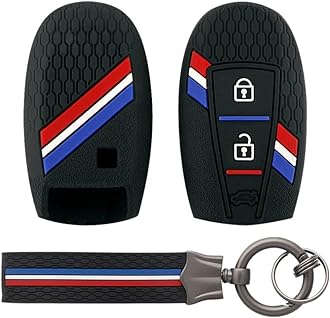 AUTODIFY™ Striped Silicone Car Key Cover & Keychain & Fob Holder Black fit for Suzuki Baleno, Vitara Brezza, Ignish, Ciaz,S-Cross, Swift, Ertiga (2/3 Button Push Smart Key)