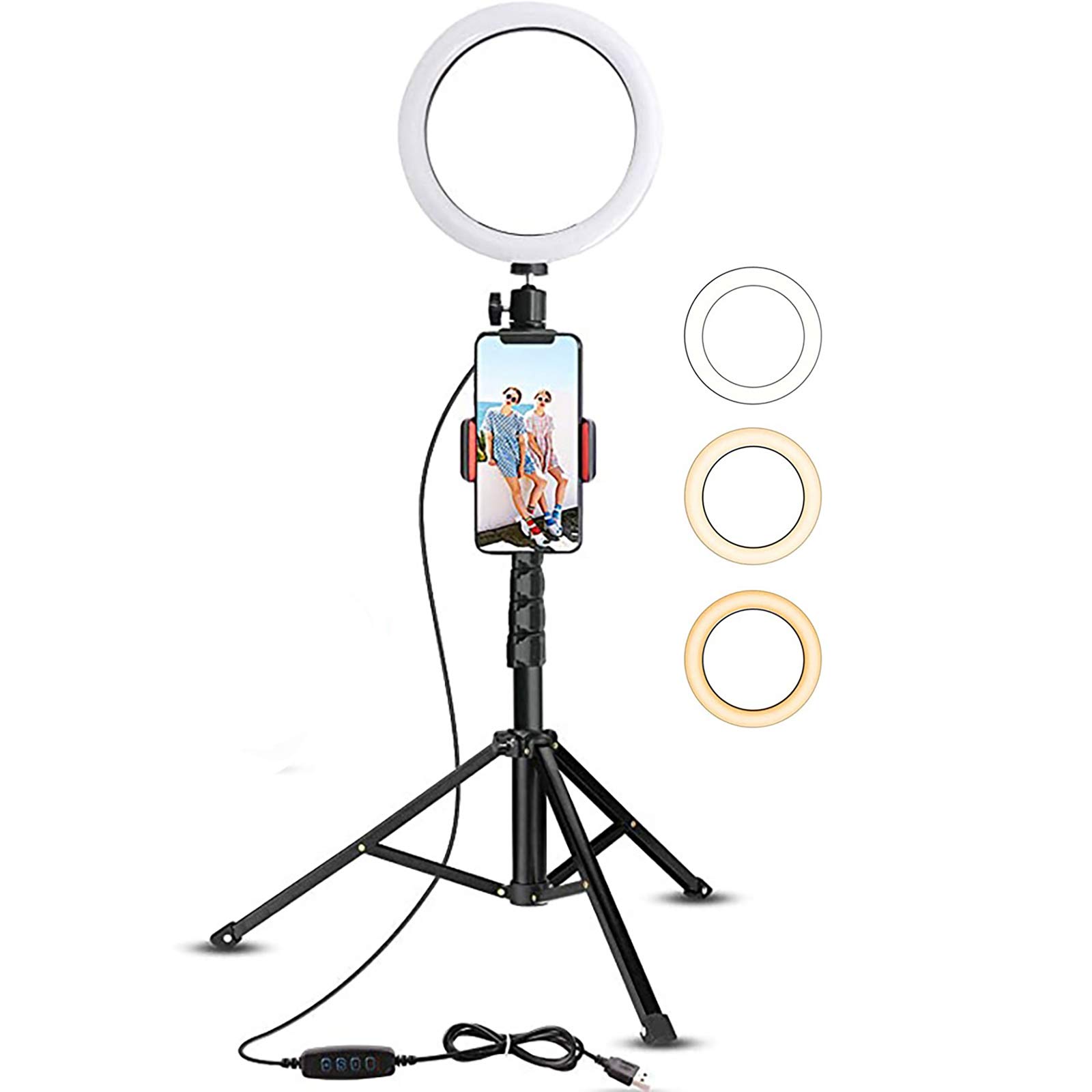10 en Luz del Anillo Extensible con trípode del Soporte, Soporte para teléfono para Video Fotografía en Vivo y Maquillaje, Bluetooth Remoto de Control Compatible con iOS/Android