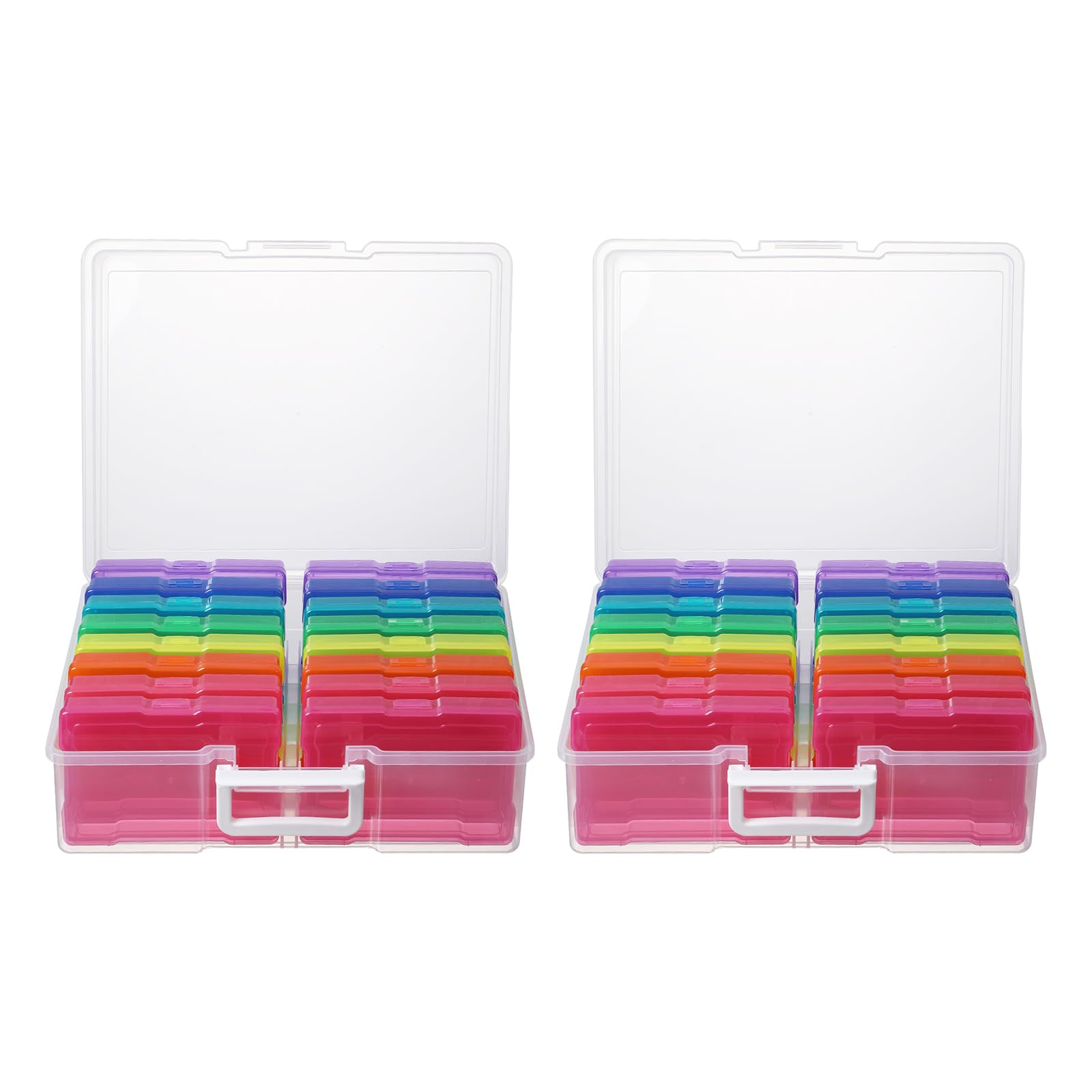 novelinks Organizadores de fotos transparentes de 4 x 6 pulgadas y caja de almacenamiento de fotos con asa, 16 fundas interiores para fotos, organizadores de fotos portátiles y contenedores de
