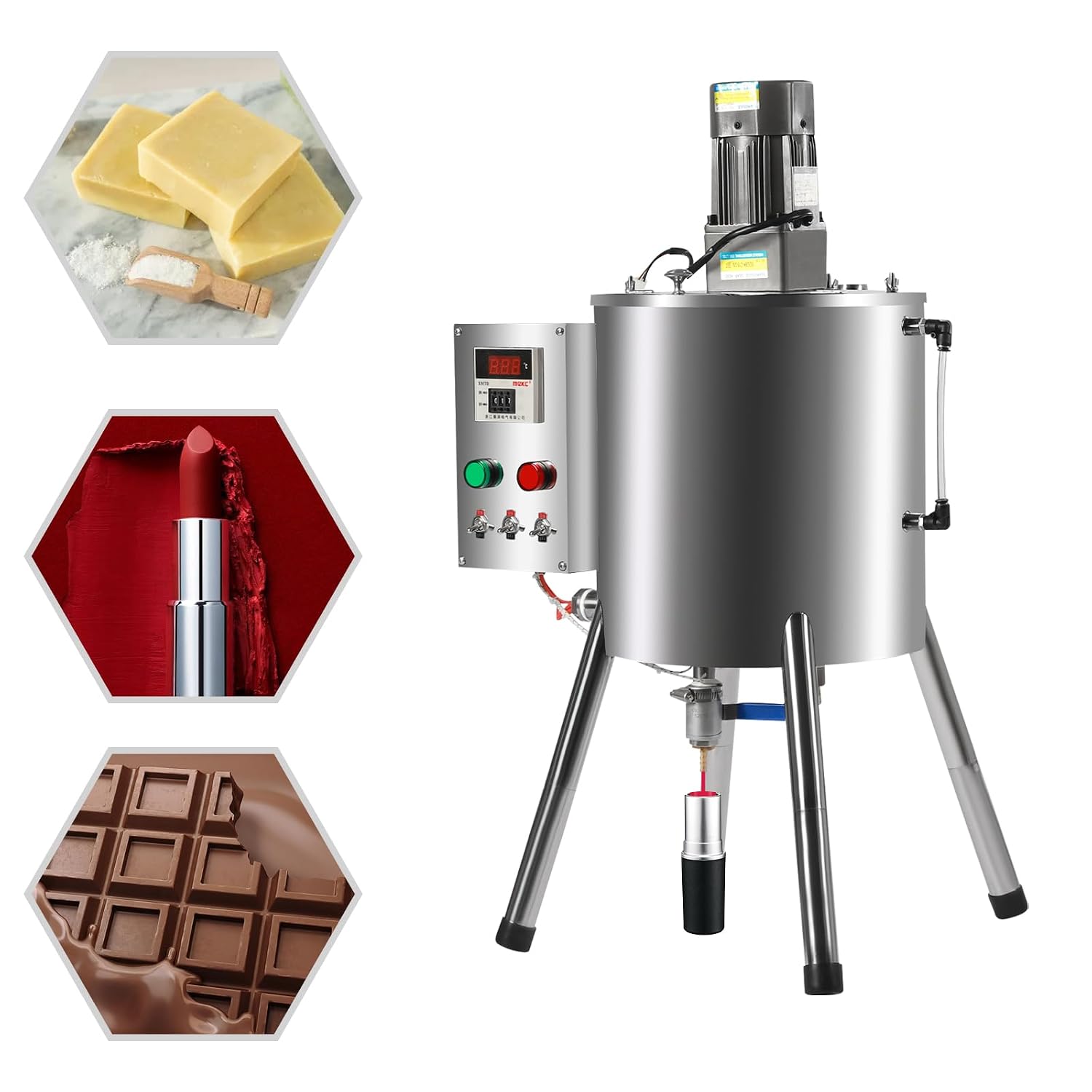 Heating Mixing Filling Machine, 30L Stirring Tank Lipstick Paste Filler, 110V Heating Lipstick Mixing Filling Machine, 0-300℃ Adjustable for Lipstick, Shoe Polish Etc(20-45 Bottle/Min)