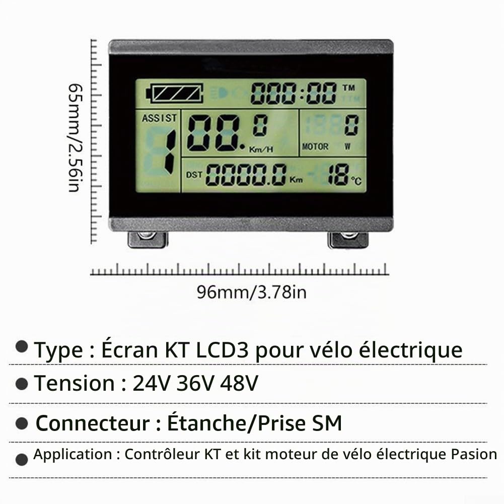E-Bike Pedelec Display KT-LCD 3 avec panneau de commande connecteur étanche