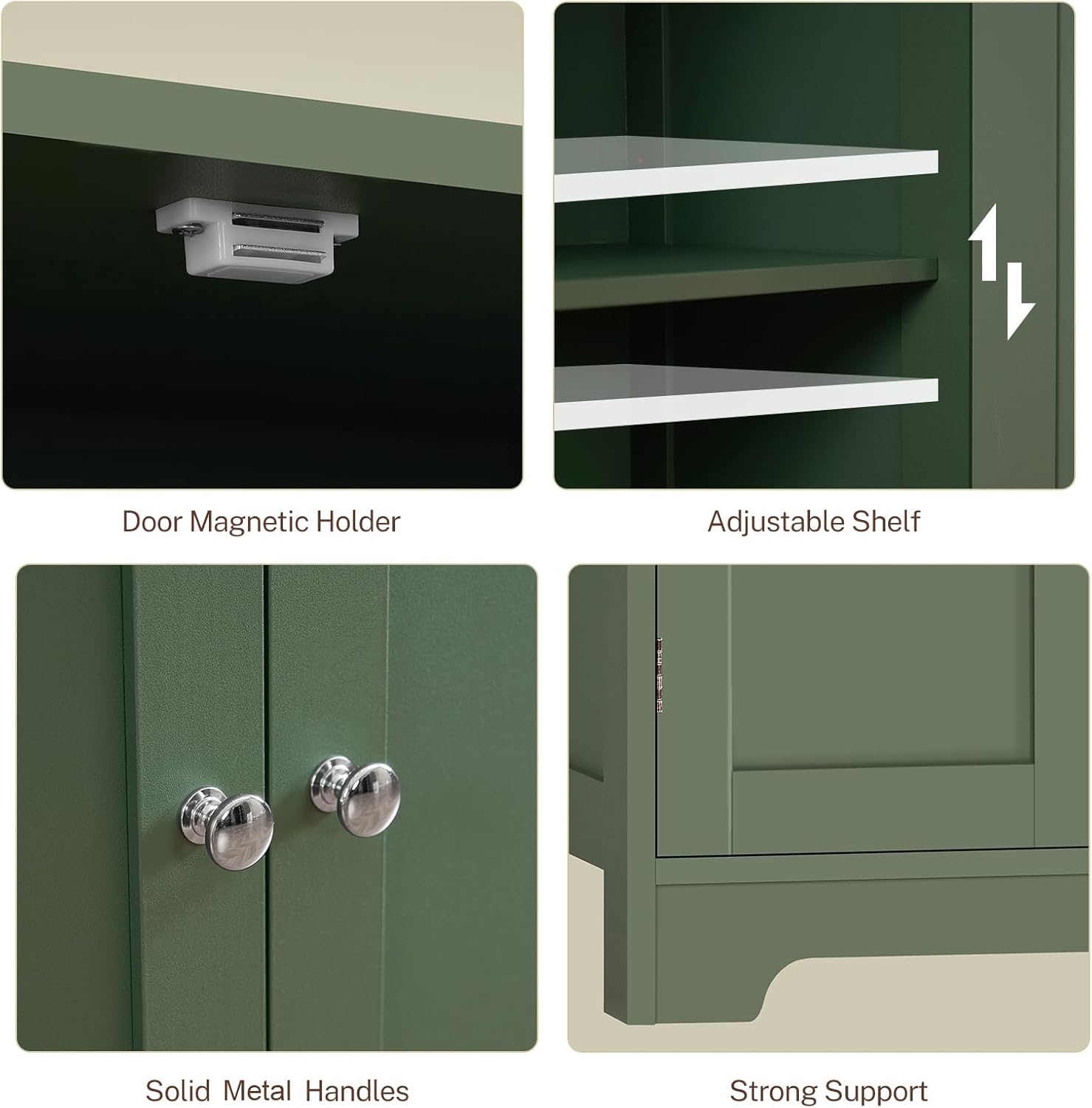 TEENFON Bathroom Cabinet, Storage Cabinet with 4 Doors & 2 Adjustable Shelves Tall Bathroom Cabinet with 2 Doors & 1 Drawer, Forest Green