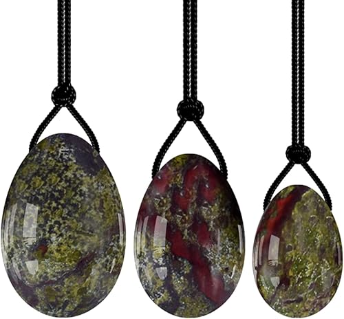 Yoni - Juego de huevos para kegel 100 piedra natural de dragón de sangre Yoni huevos de masaje perforados para mujeres bolas de masaje de ejercicio