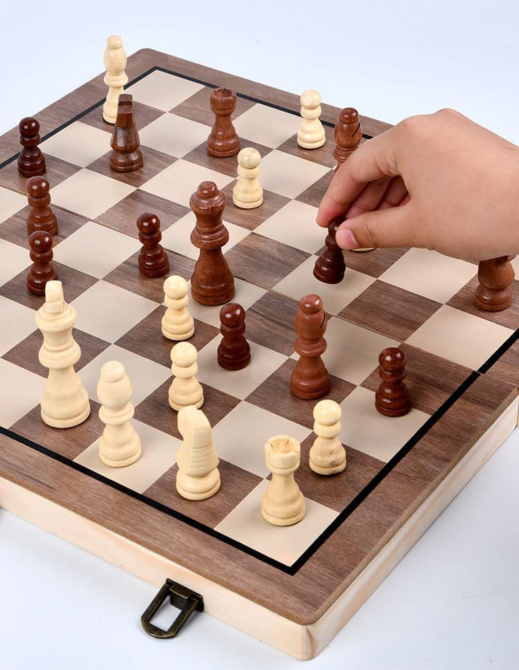 Miniatura 6 de BURHAN Juego de ajedrez magnético y damas (2 en 1) acabado de nogal premium de 15 pulgadas  Diseño plegable y tienda  Juego de viaje hecho a mano