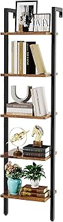 YMYNY Bookshelf Wall Mounted, Ladder Shelf, 5-Tier Bookcase Rack, Storage Unit with Metal Frame, Industrial Floating Wall Shelf for Living Room, Kitchen, Office, 40×30×178CM Rustic Brown HBC015H