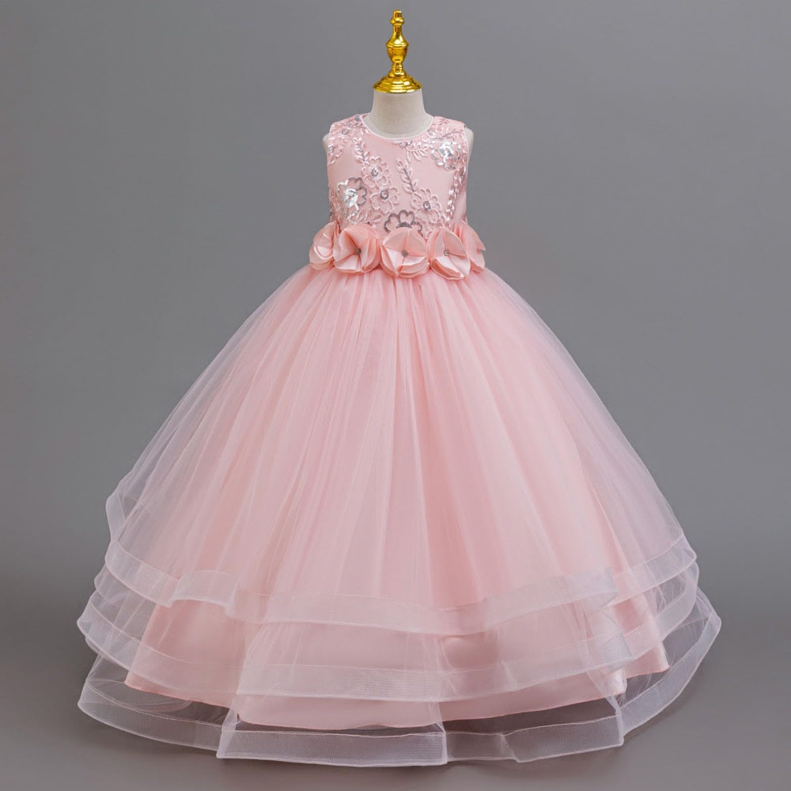 Vestido sin Mangas con Bordado Floral para niñas, Ideal Bodas, Fiestas de cumpleaños, Punto piqué, Cintura elástica y Ligero, Uso Diario, colección Casual # L