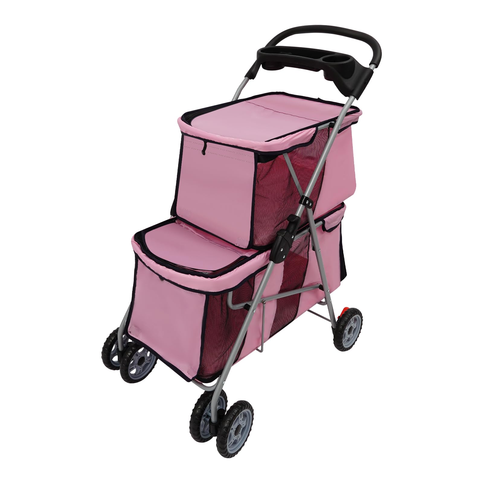 Passeggino per animali domestici, pieghevole, a doppio piano, per cani e gatti di piccola e media taglia, per esterni, parchi, passeggiate 55 x 69 x 101 cm