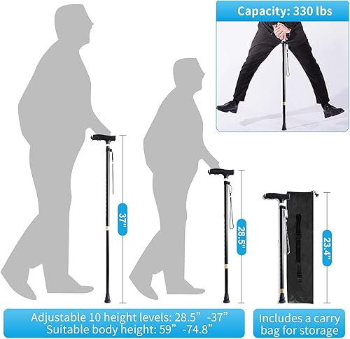 Miniatura 3 de Ruedamann Bastón ajustable de 28.5 a 37 pulgadas con luz LED, capacidad de 330 libras, bastón de aluminio ligero y portátil para hombres y mujeres,