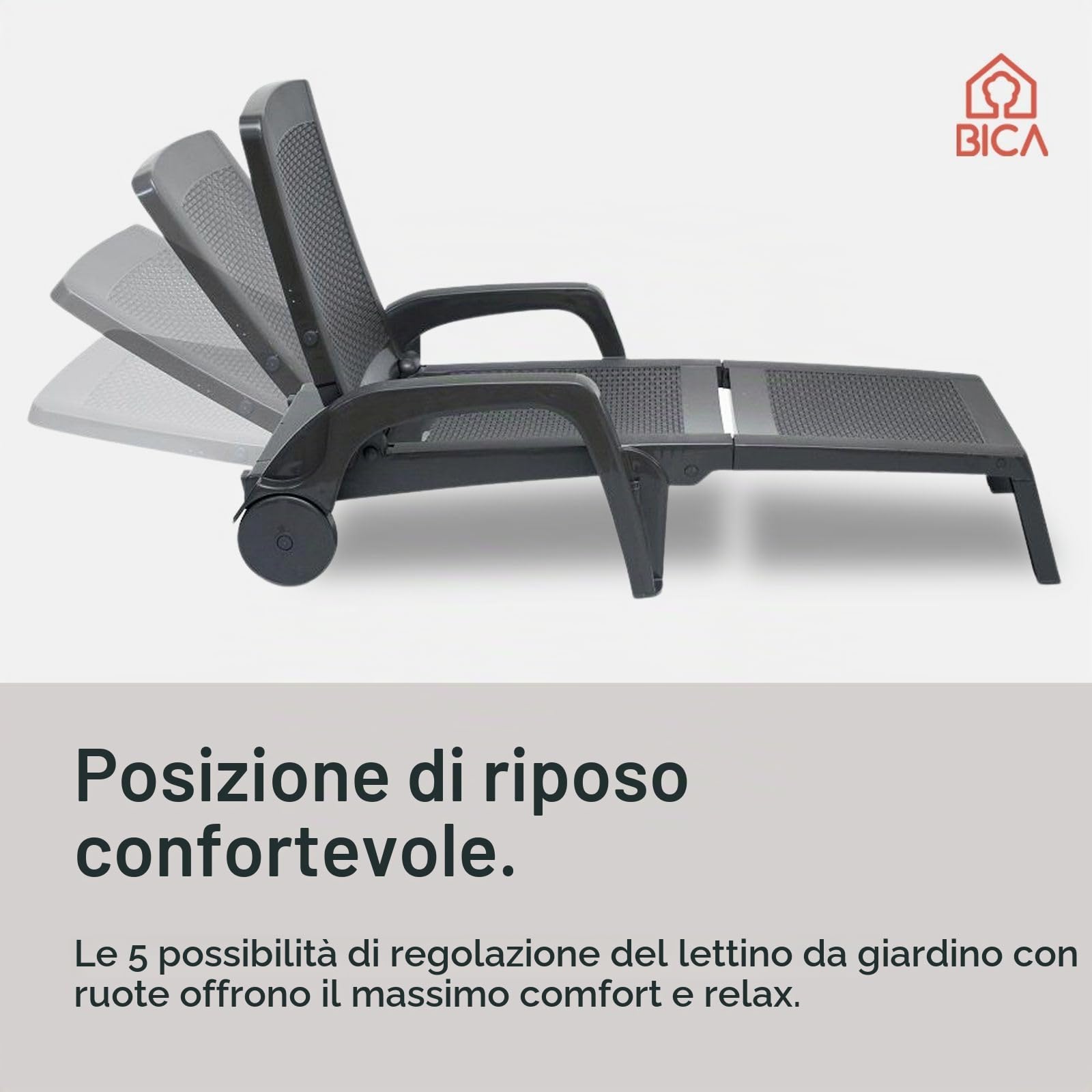 BICA Lettino Prendisole Miami Grafite con Design Rattan, Pieghevole ed Impilabile