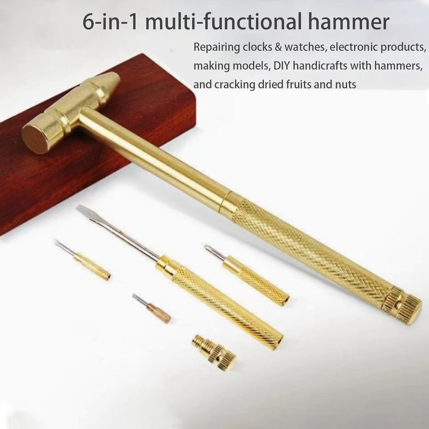 6 in 1 Small Multifunction Hammer Mini Brassr Mallet & Screwdriver Set, Hand Tools for Watchmaker, Jewelers, Repair Uav, Mobile Phones, Laptops, Anti-Corrosion, Anti-Rust