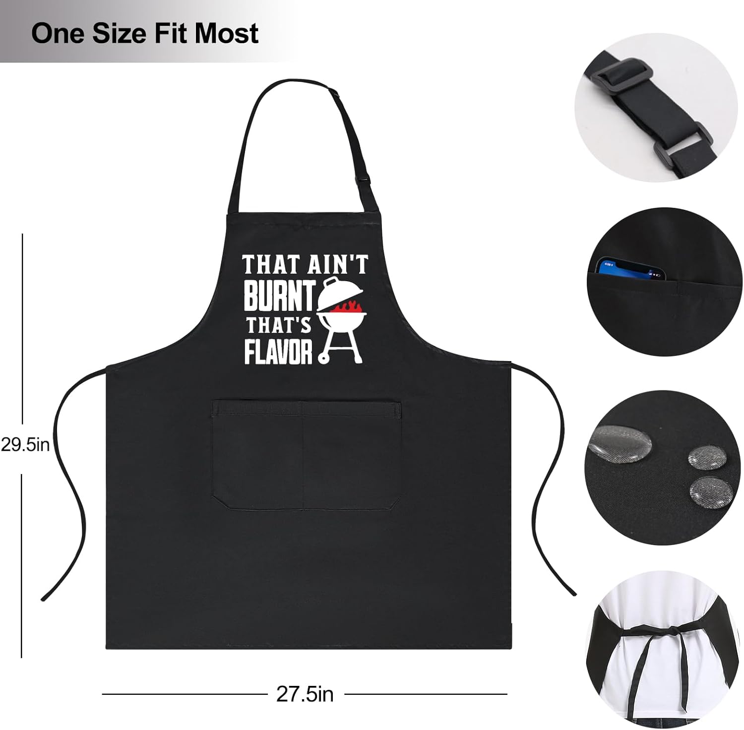 Funny Aprons for Men with Pockets, Adjustable Mens Apron for Grilling Cooking BBQ, Gifts for Fathers Day Christmas - Image 6