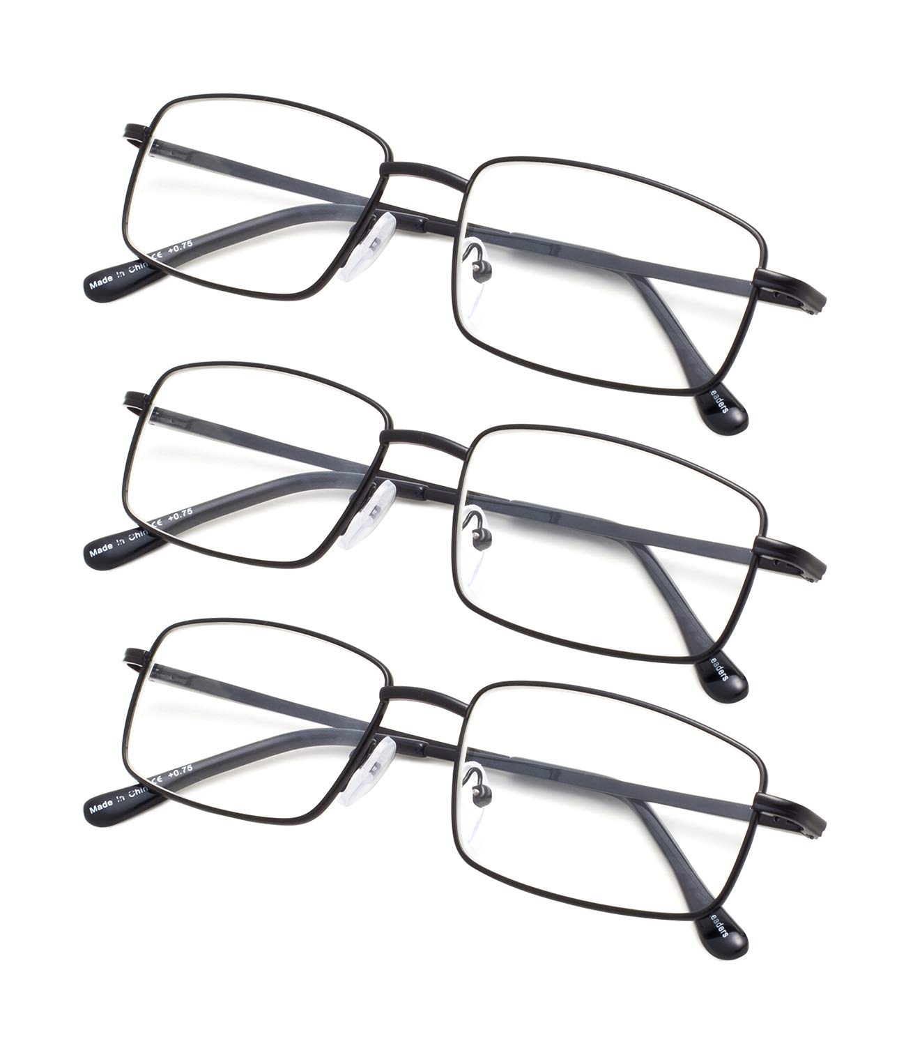 Gr8Sight 3-pack Large Rectangular Reading Glasses with Spring Temple for Men Black +1.25