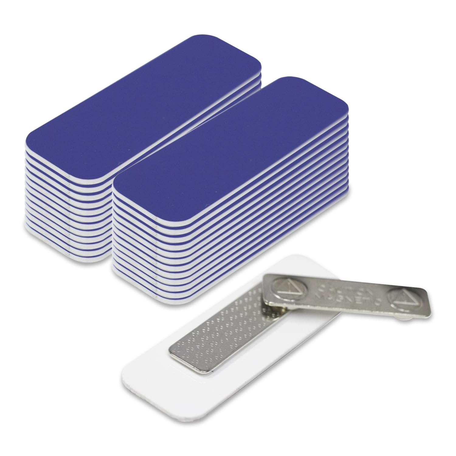 Blue Name Tag Blanks – 25 Pack, 1" x 3", Round Corners, Plastic DIY Engravable Badges with Magnetic Backing – All Quality Badges