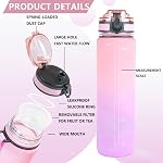 32oz Daily Water Bottle with Motivational Time Marker, Reusable Plastic BPA Free Water Jug, 1 Liter Fast-Flow Drinking Bottle for School,Work,Travel,Gym and Outdoor Sports(32oz/1000ml,Pink to Purple)
