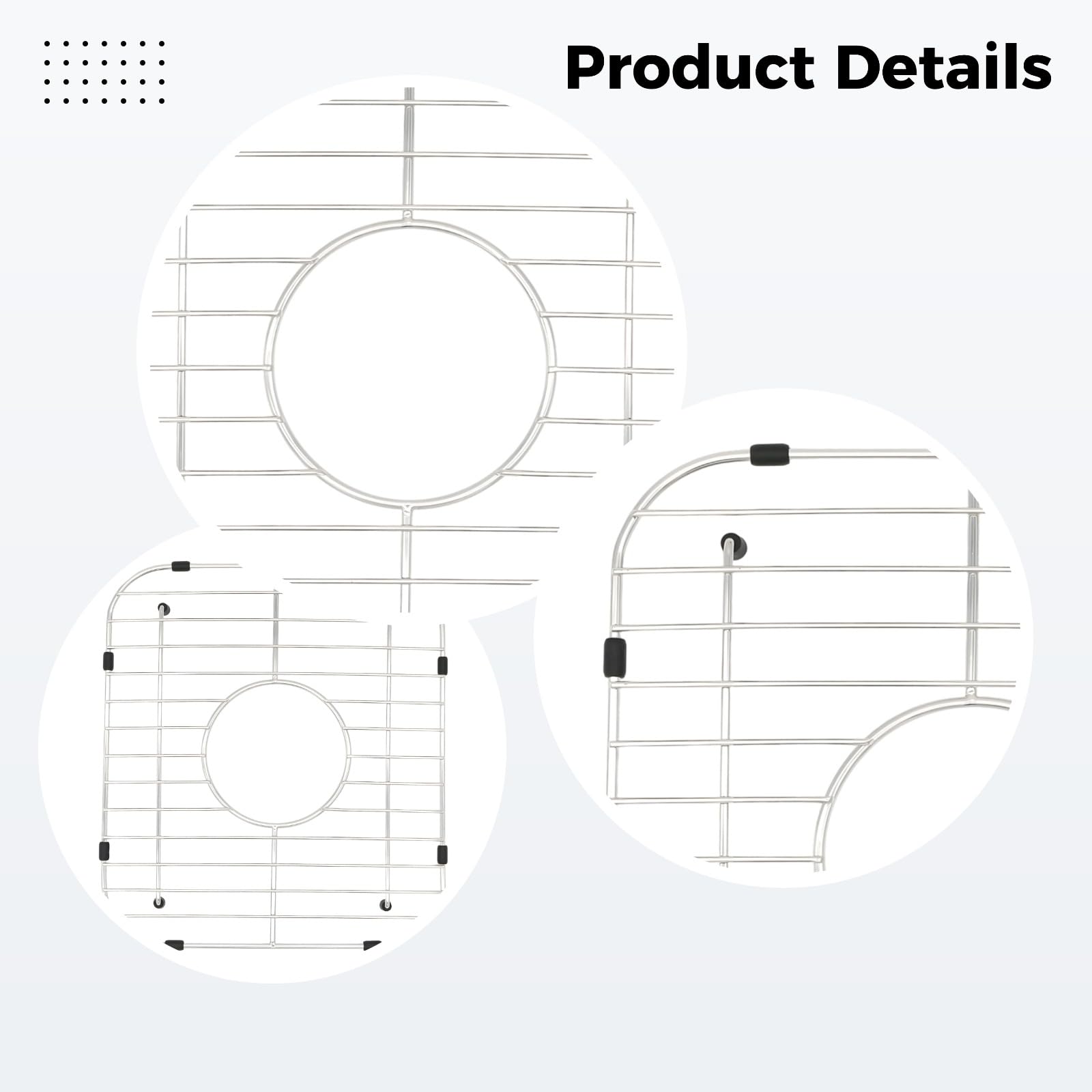 Rejilla protectora de fregadero de acero inoxidable 304, 11.8 x 13.2 in / 30 x 33,5 cm, agujero central, estante de fregadero de cocina para armario, no necesita instalación, fácil de limpiar