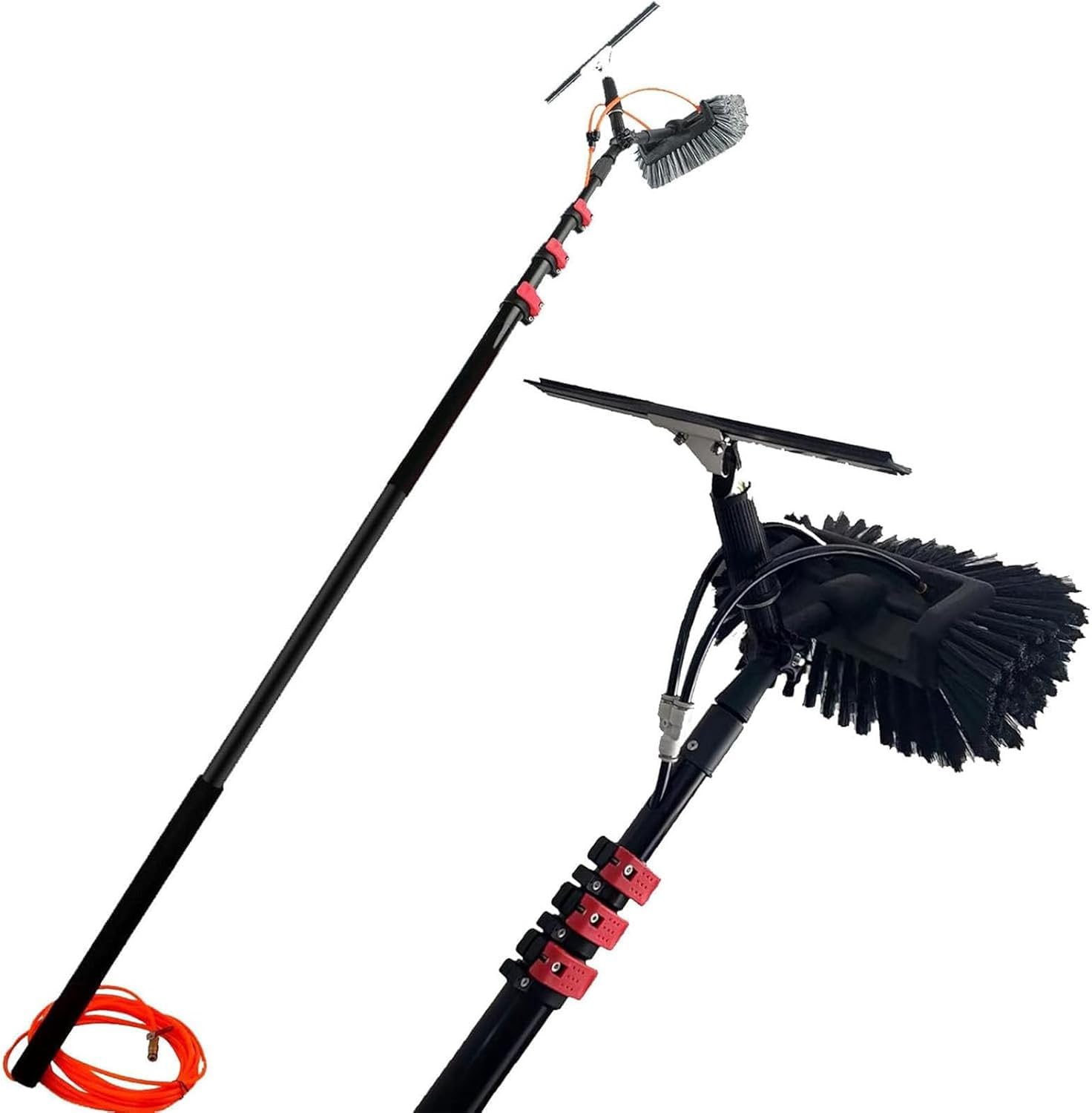 Kit de perche alimentée en eau télescopique avec brosse et raclette pour vitres