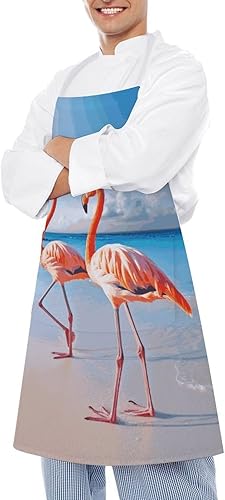Miniatura 4 de MUSM Pink Flamingo on Beach ApronClassic Vintage Funny with Pockets Aprons,Adjustable Bib Waterdrop Resistant for Kitchen Cooking Restaurant BBQ