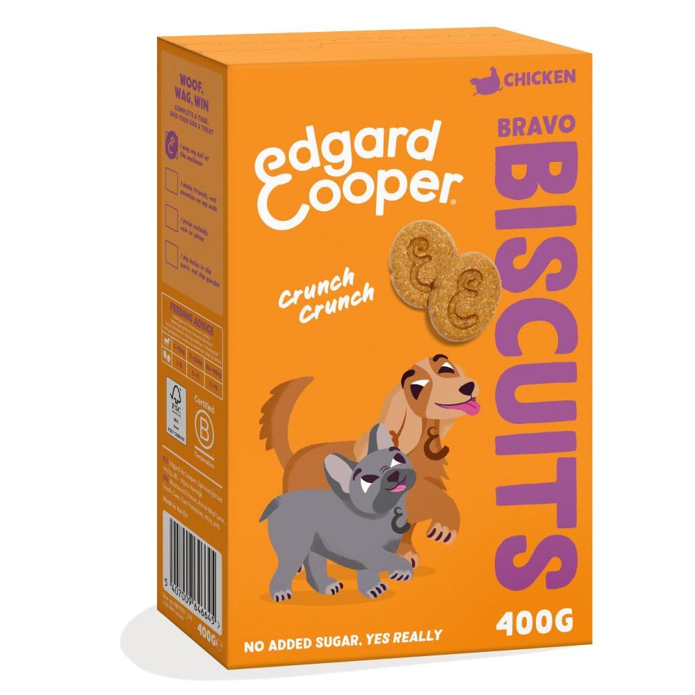 Edgard Cooper Natural Dog Treats, Chicken Bravo Biscuits, 1 x 400g box, Grain Free, High in Protein fresh meat