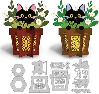 3D Flowerpot Cat Cutting Dies Leaf Lantern Metal Die Cuts for Card Making Embossing Stencils Dies Template for DIY Scrapbooking Photo Album Paper Cards Invitation Art Craft Party