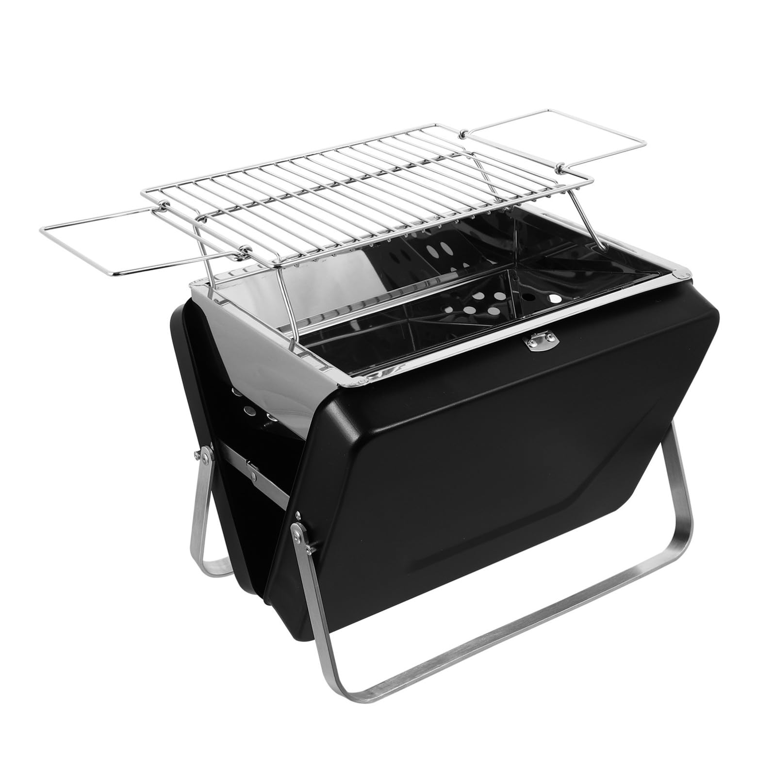 Vaguelly Barbecue Portatile da Esterno in Metallo Nero, Leggero e Pieghevole a Forma di Valigetta, per Picnic e Giardino, Facile da Trasportare