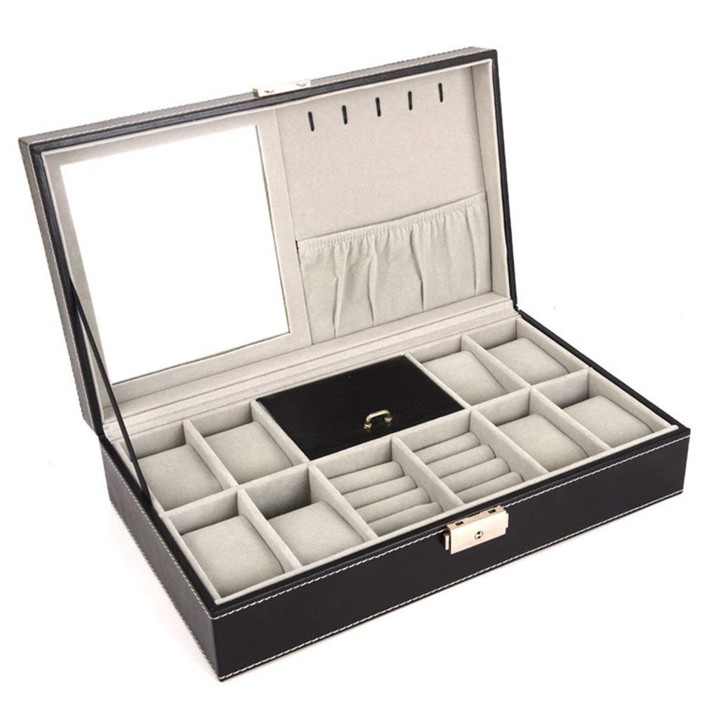 Caja de Reloj con Tapa de Cristal y Almohada de Almacenamiento móvil Caja de Reloj de Cuero Almacenamiento de exhibición de joyería para Hombres y Mujeres