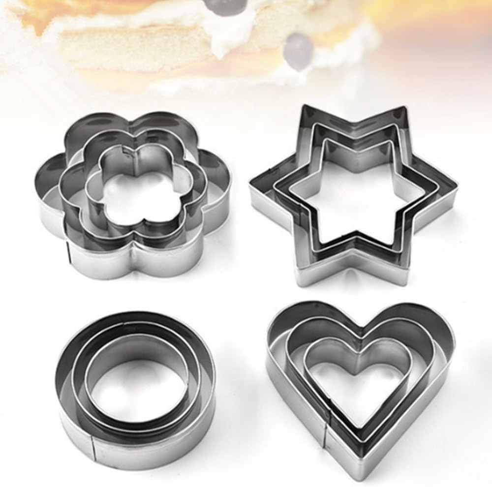 Valentines Day Cookie Biscuit Stainless Steel Cutter 12packs - Flower Star Heart Circle Shape Model for Kids/Party/Holiday by Yayale