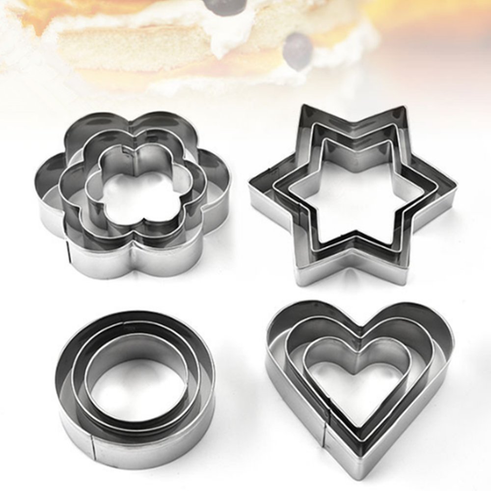 Valentines Day Cookie Biscuit Stainless Steel Cutter 12packs - Flower Star Heart Circle Shape Model for Kids/Party/Holiday by Yayale
