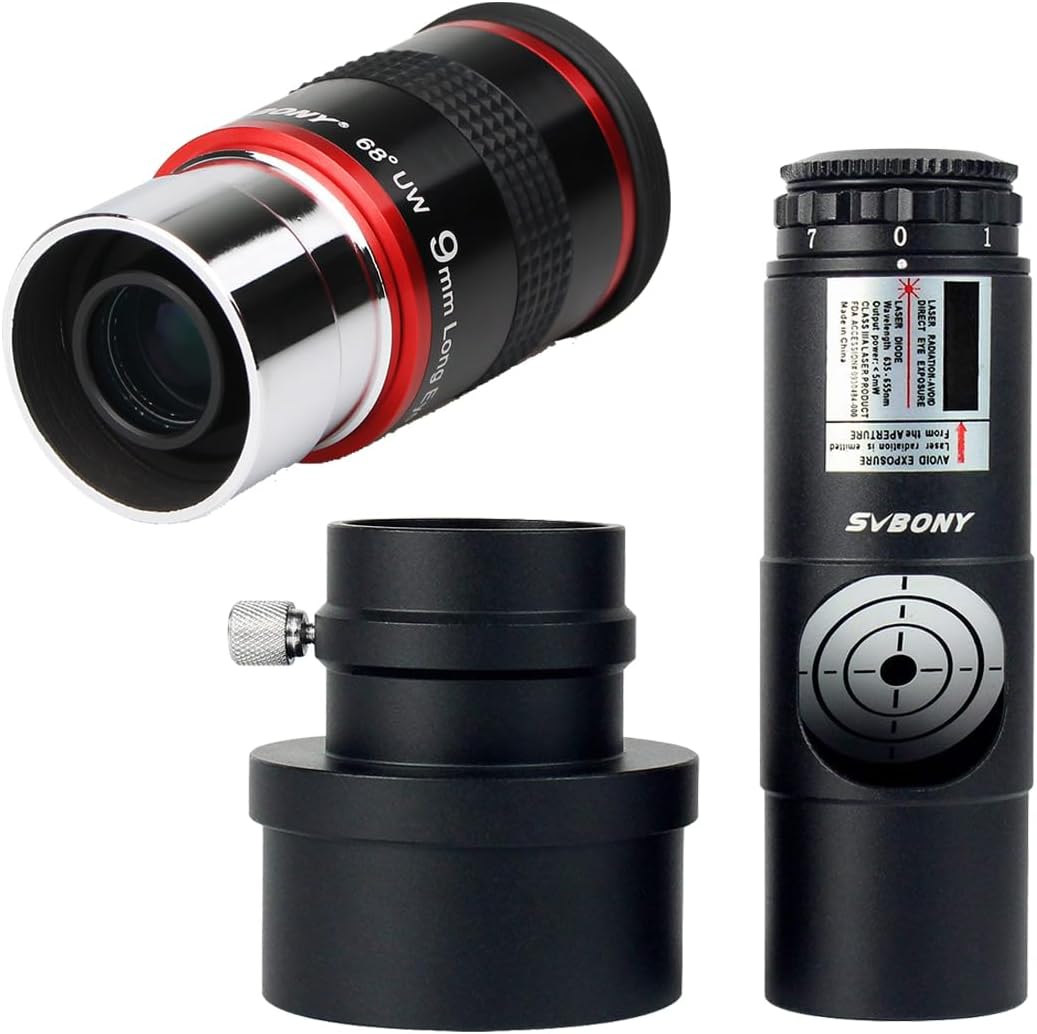 SVBONY Telescopes Eyepieces 1.25 inches Eyepiece 68 Degree Ultra Wide Angle Bundle with Red Laser Collimator for Newtonian Marca Telescope