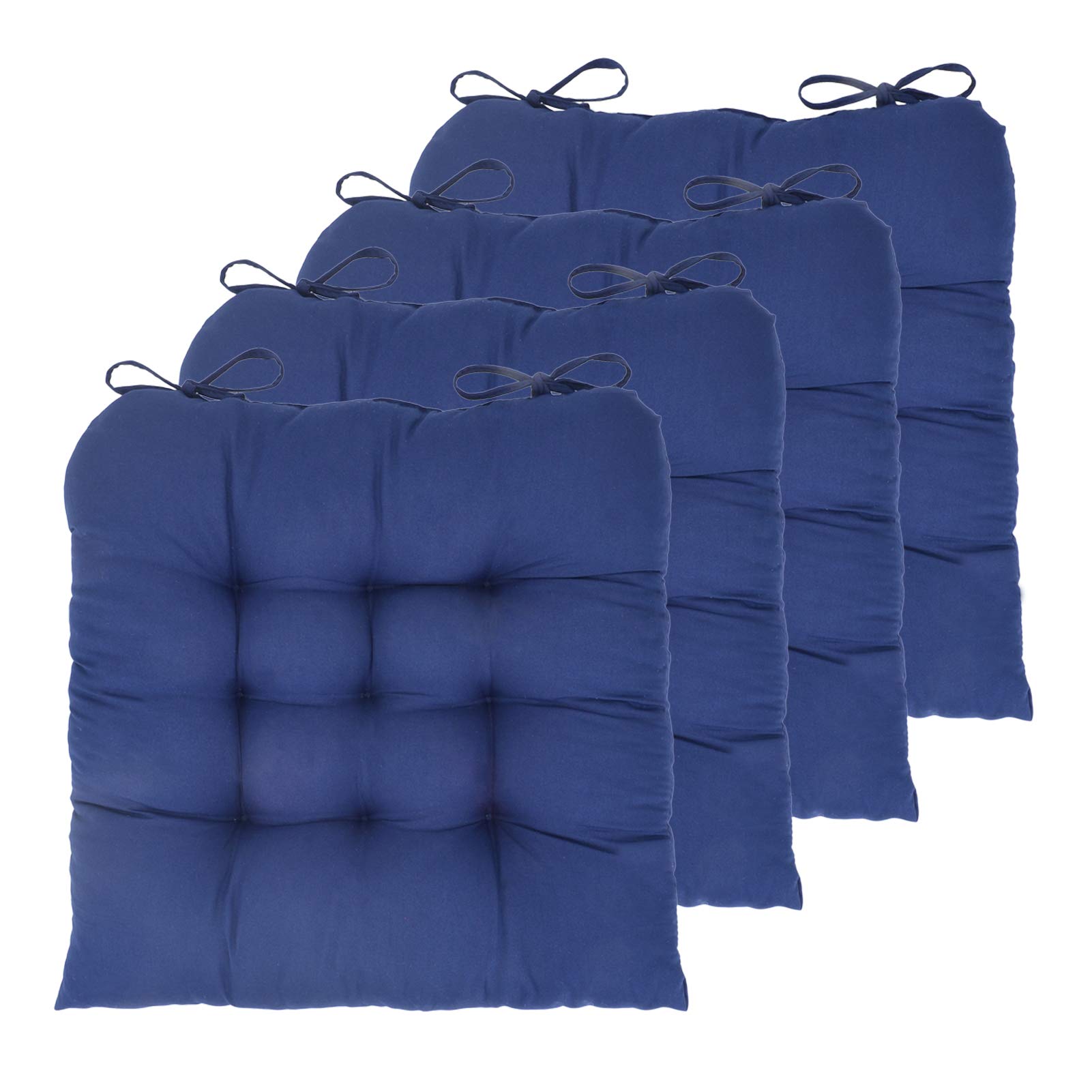 ELFJOY 4 Pack Chair Cushions for Dining Chairs Chair Pads Cushion for Kitchen Office Tufted Square Seat Cushion with Ties (U Shape Navy)