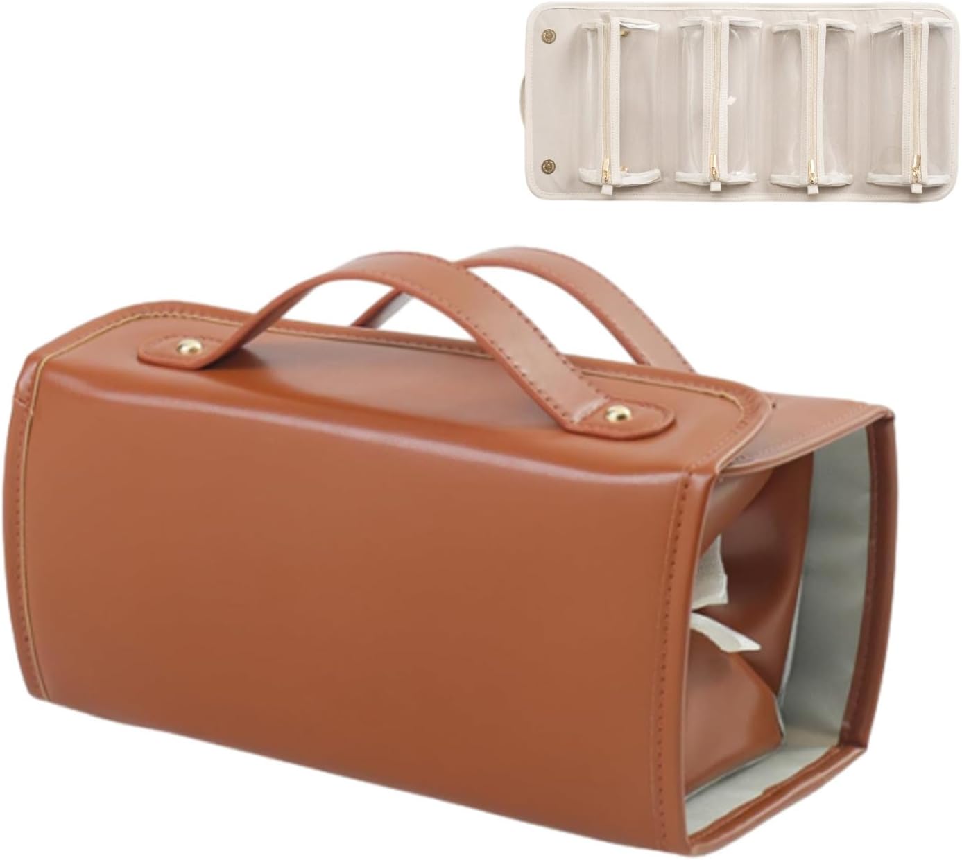 Chicvault Pro 多機能コスメバッグ、レザー防水トイレタリーバッグ、ポータブル4イン1ロールアップ折りたたみトラベルメイク