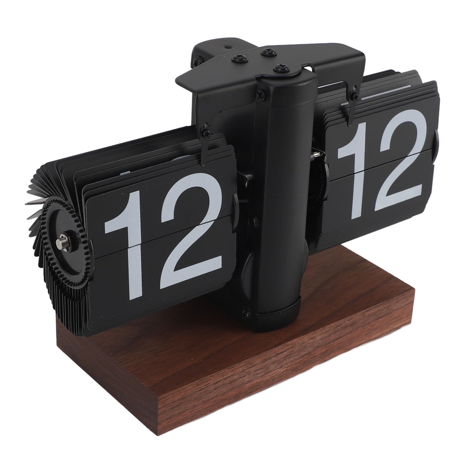 HERCHR Orologio da Tavolo Digitale retrò con quadrante Ribaltabile, Orologio da Tavolo con quadrante Ribaltabile Automatico e Base in Noce Nero, Alimentato a Batteria